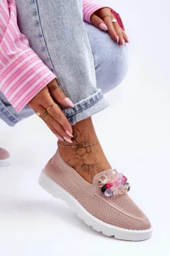 Damskie Trampki Tenisówki Wsuwane Z Ozdobą Różowe Taylor