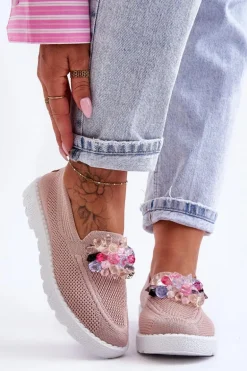 Damskie Trampki Tenisówki Wsuwane Z Ozdobą Różowe Taylor