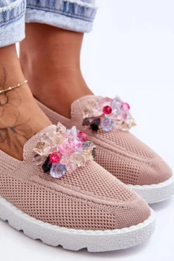 Damskie Trampki Tenisówki Wsuwane Z Ozdobą Różowe Taylor