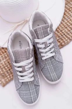 Damskie Trampki W Kratkę Brokat Szare Bellisa