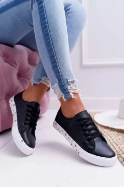 Damskie Trampki W Kwiaty Ażurowe Czarne Loriann