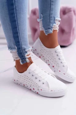 Damskie Trampki W Kwiaty Ażurowe Białe Loriann