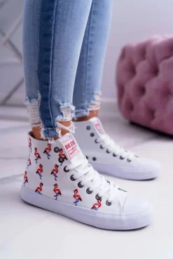 Damskie Trampki Wysokie Flamingi Big Star Białe DD274660