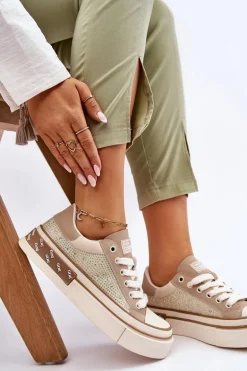 Damskie Trampki Z Dżetami GOE LL2N4055 Beżowe