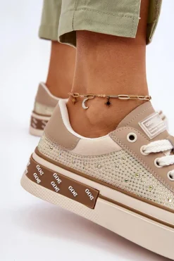 Damskie Trampki Z Dżetami GOE LL2N4055 Beżowe