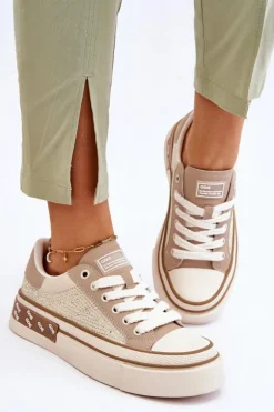 Damskie Trampki Z Dżetami GOE LL2N4055 Beżowe