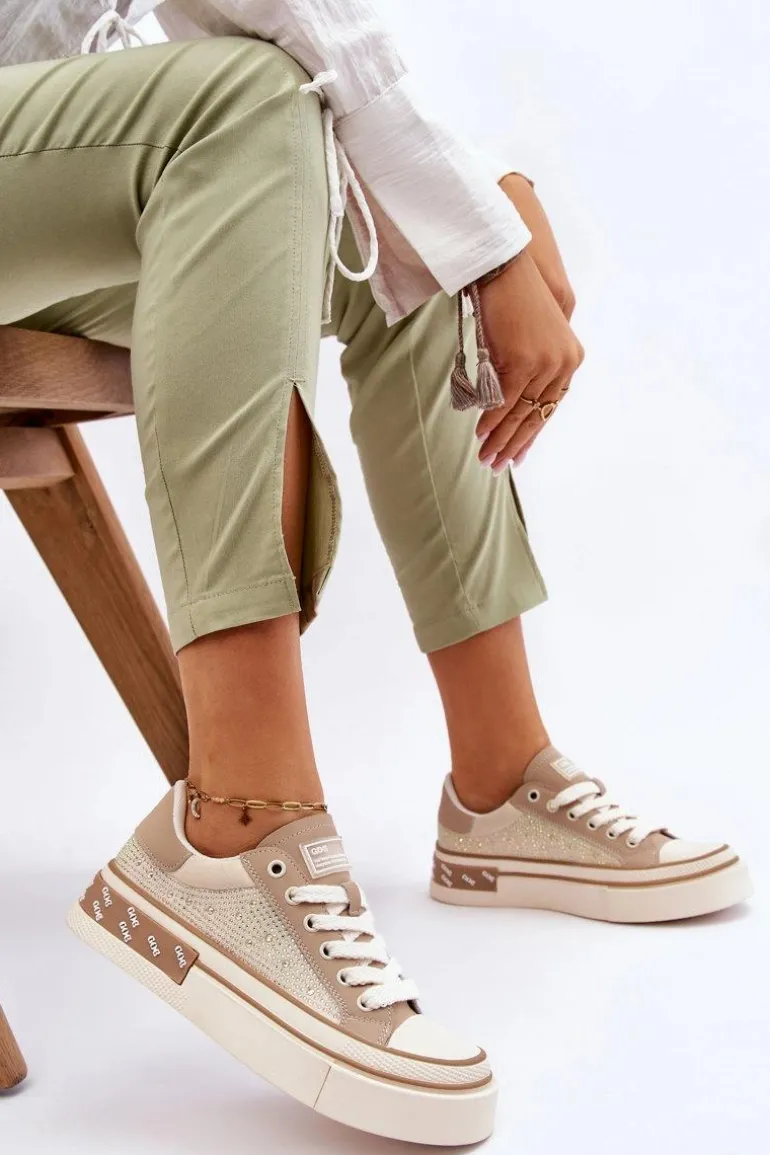 Damskie Trampki Z Dżetami GOE LL2N4055 Beżowe