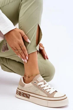 Damskie Trampki Z Dżetami GOE LL2N4055 Beżowe