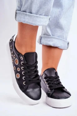 Damskie Trampki Z Dziurami i Cyrkoniami Czarne Roxas