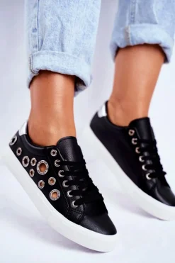 Damskie Trampki Z Dziurami i Cyrkoniami Czarne Roxas