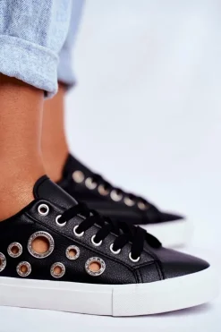 Damskie Trampki Z Dziurami i Cyrkoniami Czarne Roxas