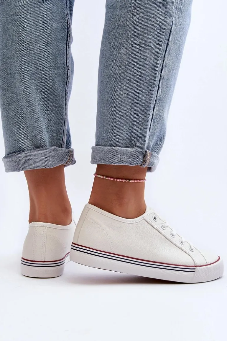 Damskie Trampki Z Eko Skóry Białe Lirean