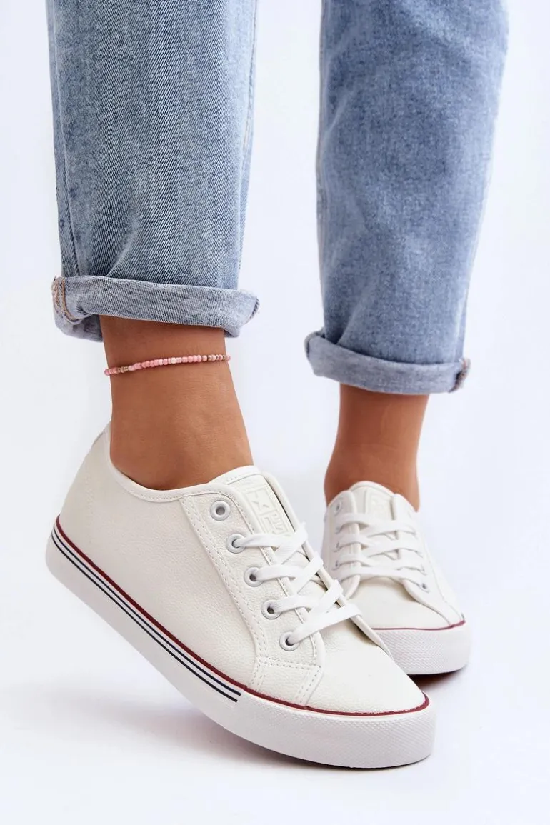 Damskie Trampki Z Eko Skóry Białe Lirean