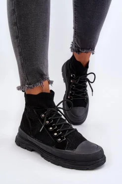 Damskie Trampki Z Elastyczną Cholewką Czarne Kalyne