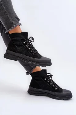 Damskie Trampki Z Elastyczną Cholewką Czarne Kalyne