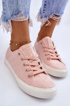 Damskie Trampki Z Haftem Big Star LL274224 Różowe
