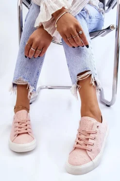 Damskie Trampki Z Haftem Big Star LL274224 Różowe