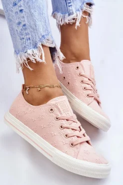 Damskie Trampki Z Haftem Big Star LL274224 Różowe