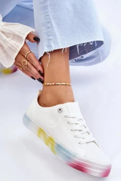 Damskie Trampki Z Kolorową Platformą Big Star LL274237 Białe