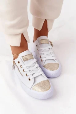 Damskie Trampki Z Suwakiem Biało-Złote Festival