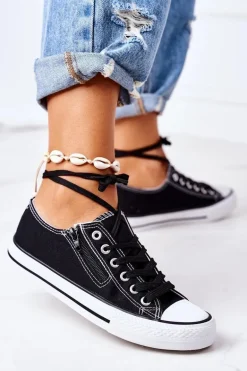 Damskie Trampki Z Suwakiem Czarne Malani