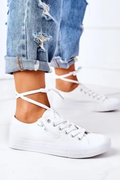 Damskie Trampki Z Suwakiem Białe Malani