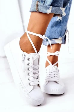 Damskie Trampki Z Suwakiem Białe Malani