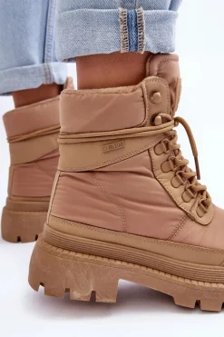 Damskie Trapery Botki Ocieplane Na Platformie I Płaskim Obcasie Big Star MM274340 Beżowe