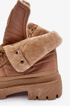 Damskie Trapery Botki Ocieplane Na Platformie I Płaskim Obcasie Big Star MM274340 Beżowe