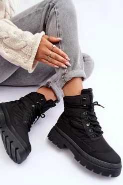 Damskie Trapery Botki Ocieplane Na Platformie I Płaskim Obcasie Big Star MM274338 Czarne