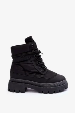 Damskie Trapery Botki Ocieplane Na Platformie I Płaskim Obcasie Big Star MM274338 Czarne