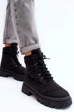 Damskie Trapery Botki Ocieplane Na Platformie I Płaskim Obcasie Big Star MM274338 Czarne