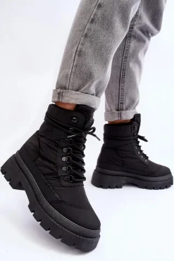 Damskie Trapery Botki Ocieplane Na Platformie I Płaskim Obcasie Big Star MM274338 Czarne