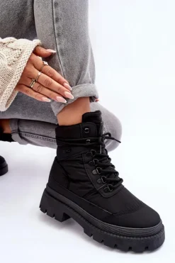 Damskie Trapery Botki Ocieplane Na Platformie I Płaskim Obcasie Big Star MM274338 Czarne