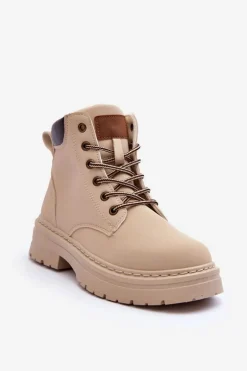 Damskie Trapery Botki Ocieplane Jasnobeżowe Corbin