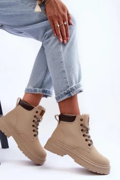 Damskie Trapery Botki Ocieplane Jasnobeżowe Corbin