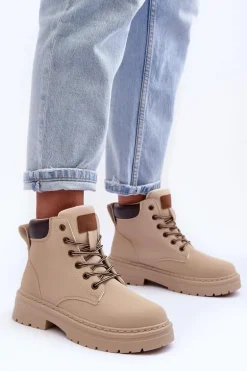 Damskie Trapery Botki Ocieplane Jasnobeżowe Corbin