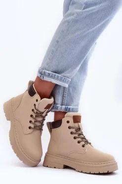 Damskie Trapery Botki Ocieplane Jasnobeżowe Corbin