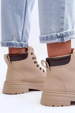 Damskie Trapery Botki Ocieplane Jasnobeżowe Corbin