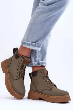 Damskie Trapery Botki Ocieplane Zielone Corbin