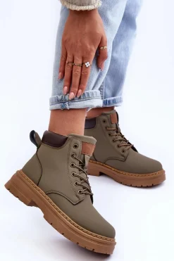 Damskie Trapery Botki Ocieplane Zielone Corbin