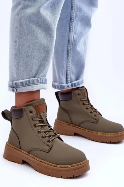 Damskie Trapery Botki Ocieplane Zielone Corbin