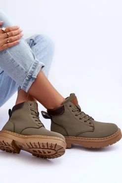 Damskie Trapery Botki Ocieplane Zielone Corbin