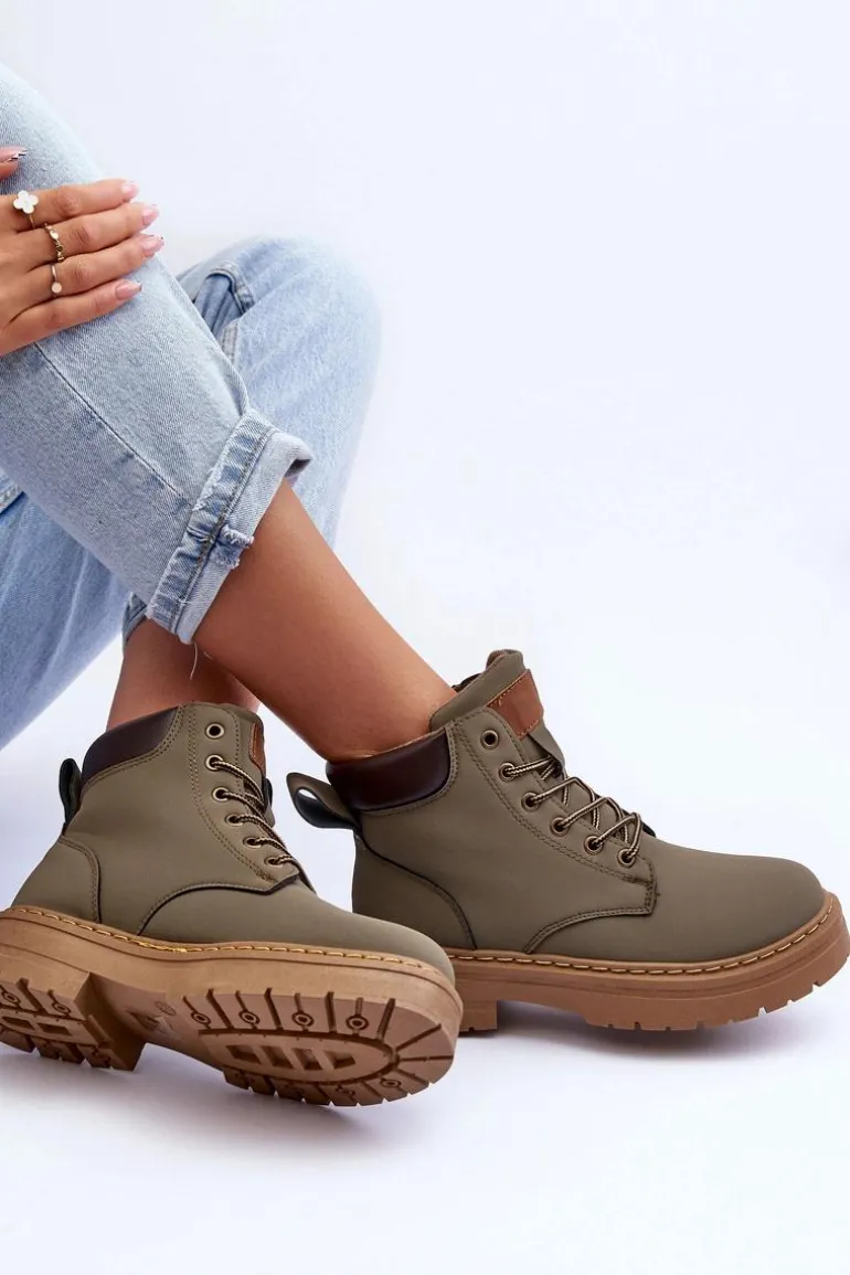 Damskie Trapery Botki Ocieplane Zielone Corbin