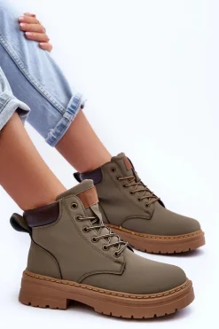 Damskie Trapery Botki Ocieplane Zielone Corbin