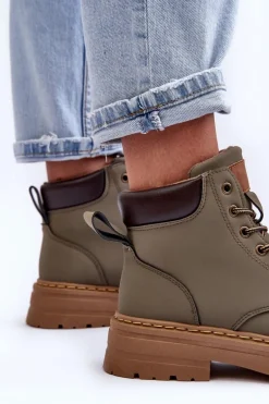 Damskie Trapery Botki Ocieplane Zielone Corbin