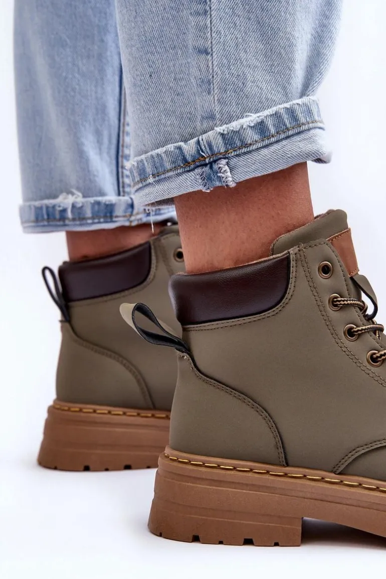 Damskie Trapery Botki Ocieplane Zielone Corbin