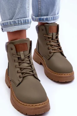 Damskie Trapery Botki Ocieplane Zielone Corbin