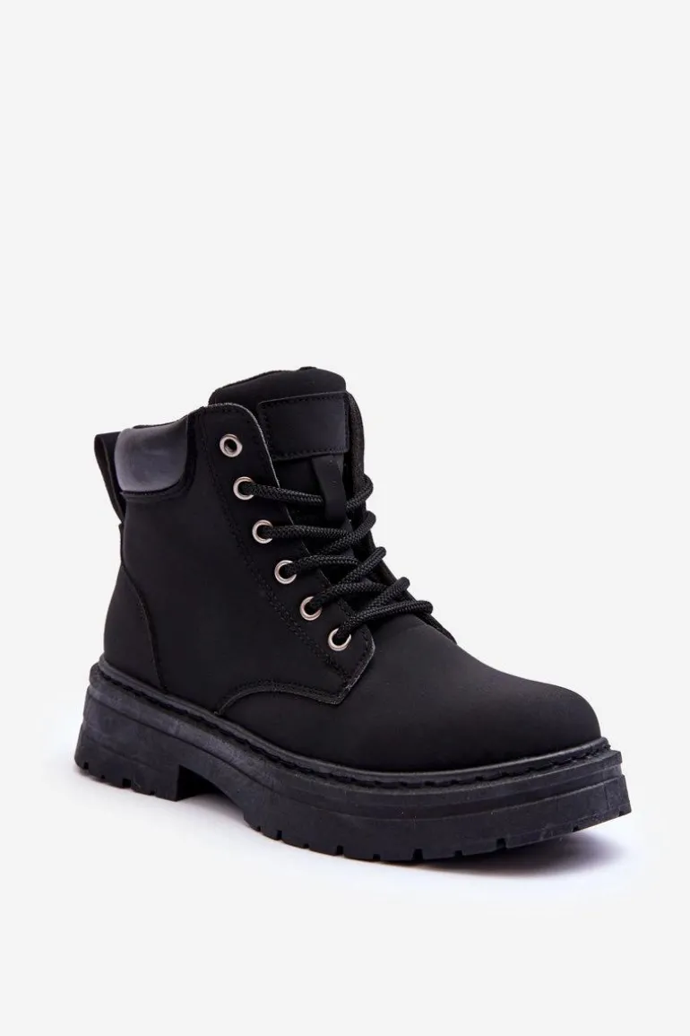 Damskie Trapery Botki Ocieplane Czarne Corbin