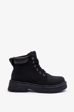 Damskie Trapery Botki Ocieplane Czarne Corbin